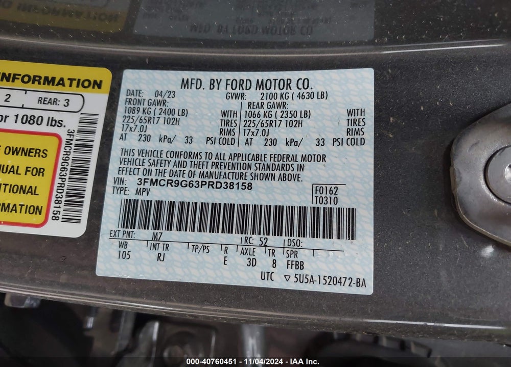 2023 FORD BRONCO SPORT HERITAGE VIN: 3FMCR9G63PRD38158