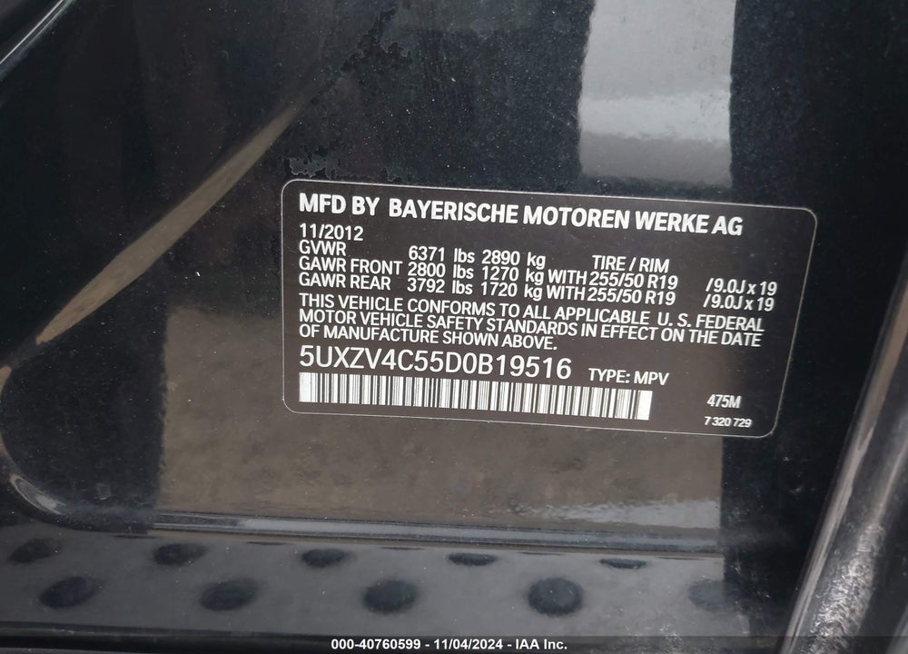 2013 BMW X5 XDRIVE35I/XDRIVE35I PREMIUM/XDRIVE35I SPORT ACTIVITY VIN: 5UXZV4C55D0B19516