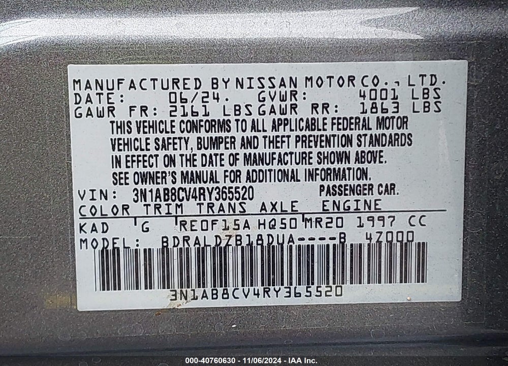 2024 NISSAN SENTRA SV XTRONIC CVT VIN: 3N1AB8CV4RY365520