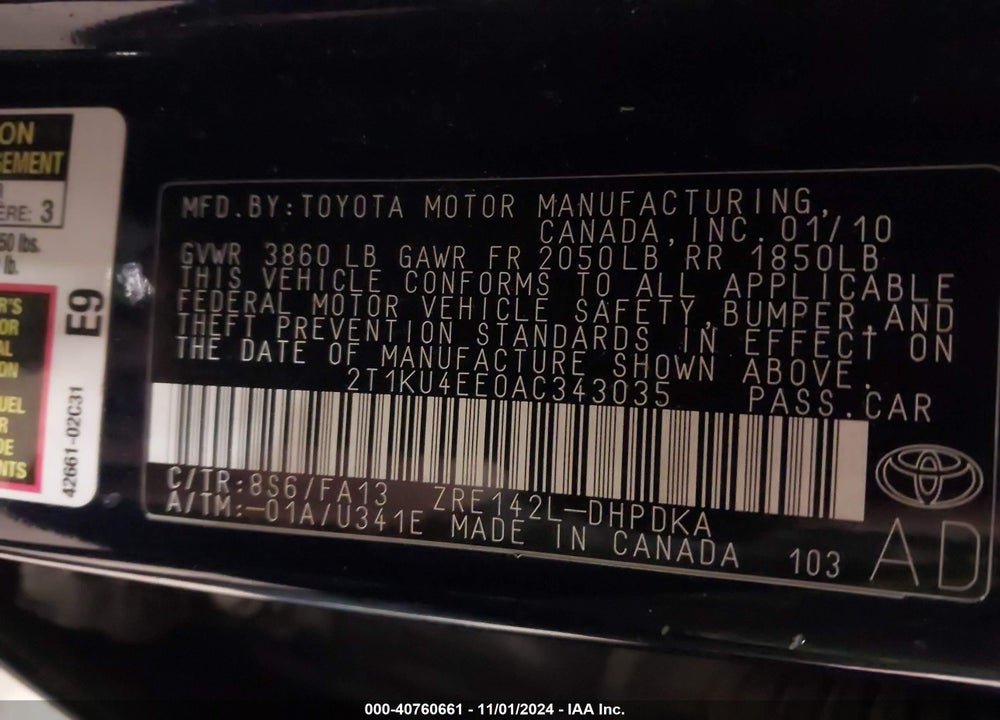 2010 TOYOTA MATRIX VIN: 2T1KU4EE0AC343035