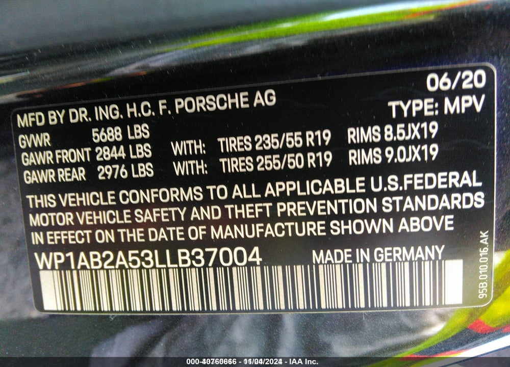 2020 PORSCHE MACAN S VIN: WP1AB2A53LLB37004