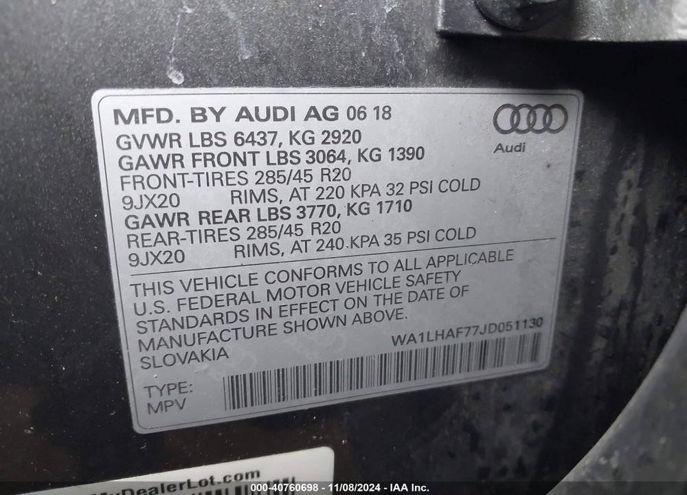 2018 AUDI Q7 2.0T PREMIUM VIN: WA1LHAF77JD051130