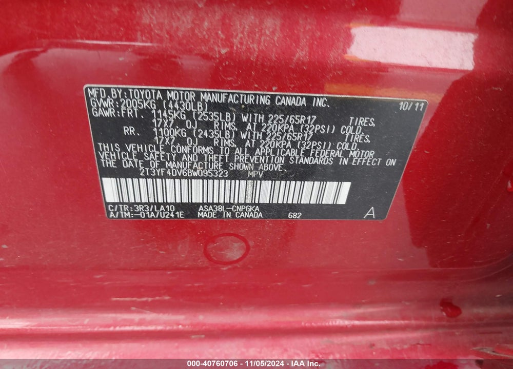 2011 TOYOTA RAV4 LIMITED VIN: 2T3YF4DV6BW095323