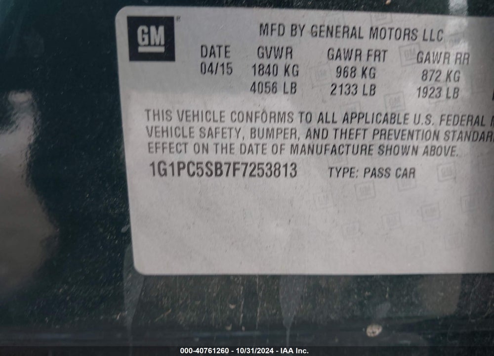 2015 CHEVROLET CRUZE 1LT AUTO VIN: 1G1PC5SB7F7253813