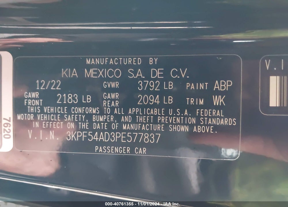 2023 KIA FORTE GT LINE VIN: 3KPF54AD3PE577837