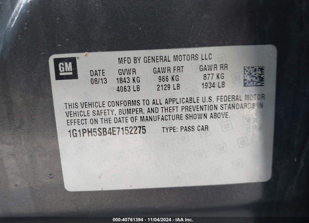 2014 CHEVROLET CRUZE ECO AUTO VIN: 1G1PH5SB4E7152275