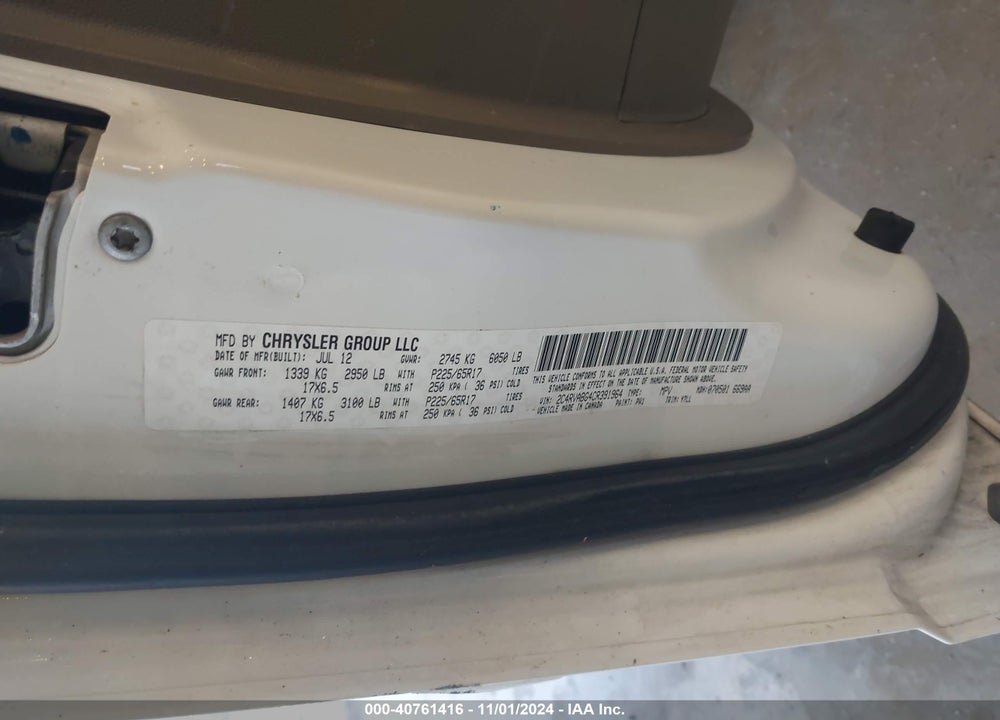 2012 VOLKSWAGEN ROUTAN SE VIN: 2C4RVABG4CR391964