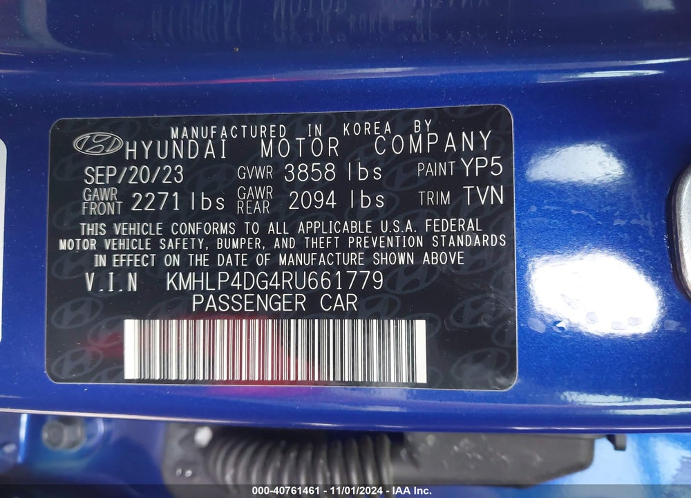 2024 HYUNDAI ELANTRA LIMITED VIN: KMHLP4DG4RU661779