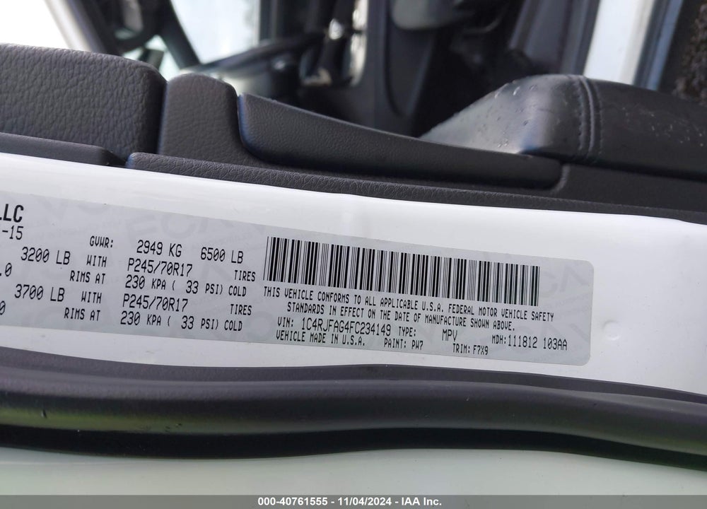 2015 JEEP GRAND CHEROKEE LAREDO VIN: 1C4RJFAG4FC234149