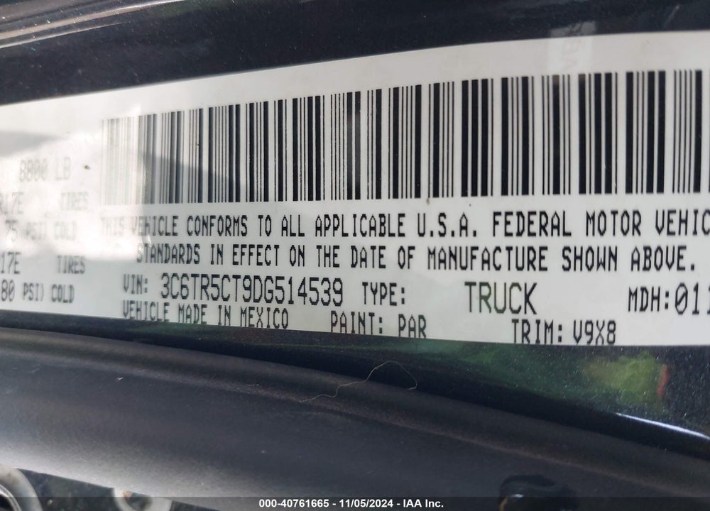 2013 RAM 2500 TRADESMAN VIN: 3C6TR5CT9DG514539