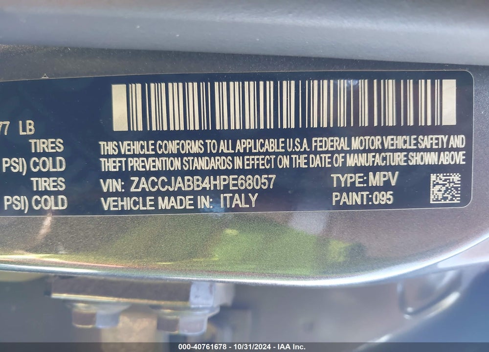 2017 JEEP RENEGADE ALTITUDE FWD VIN: ZACCJABB4HPE68057