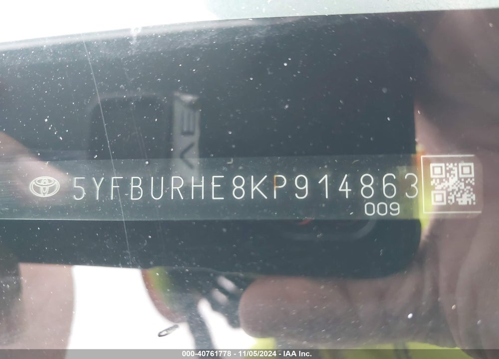 2019 TOYOTA COROLLA LE VIN: 5YFBURHE8KP914863