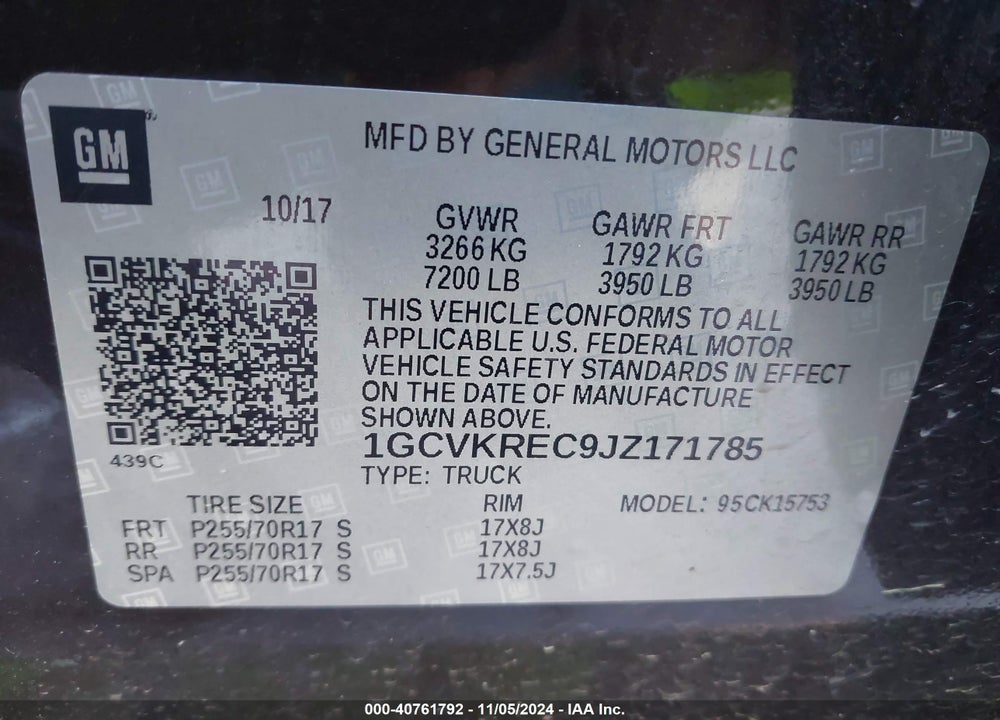 2018 CHEVROLET SILVERADO 1500 1LT VIN: 1GCVKREC9JZ171785