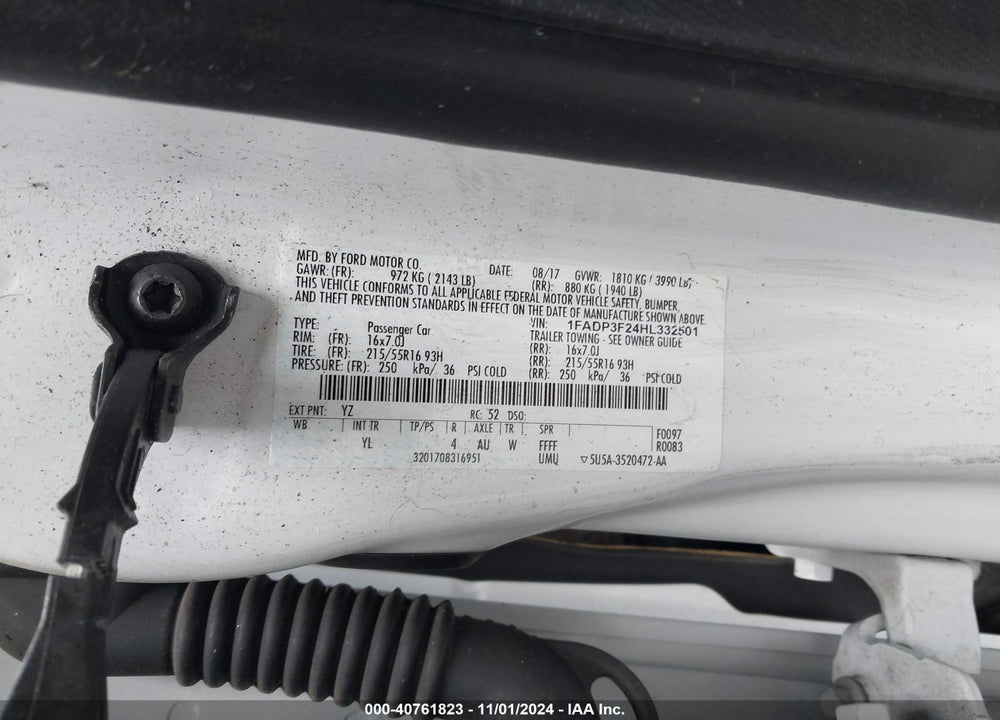2017 FORD FOCUS SE VIN: 1FADP3F24HL332501