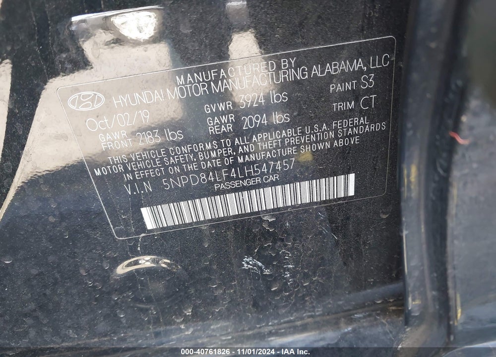 2020 HYUNDAI ELANTRA SEL VIN: 5NPD84LF4LH547457