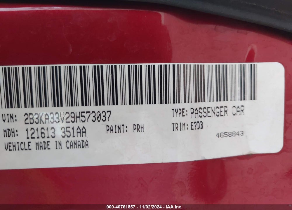 2009 DODGE CHARGER SXT VIN: 2B3KA33V29H573037