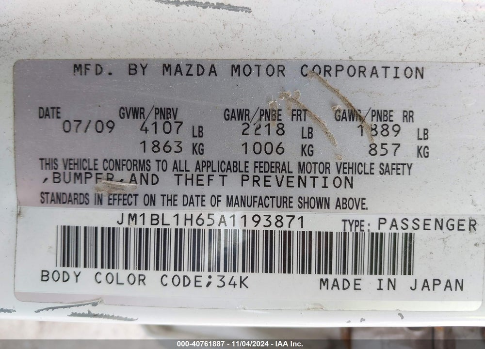 2010 MAZDA 3 S GRAND TOURING VIN: JM1BL1H65A1193871