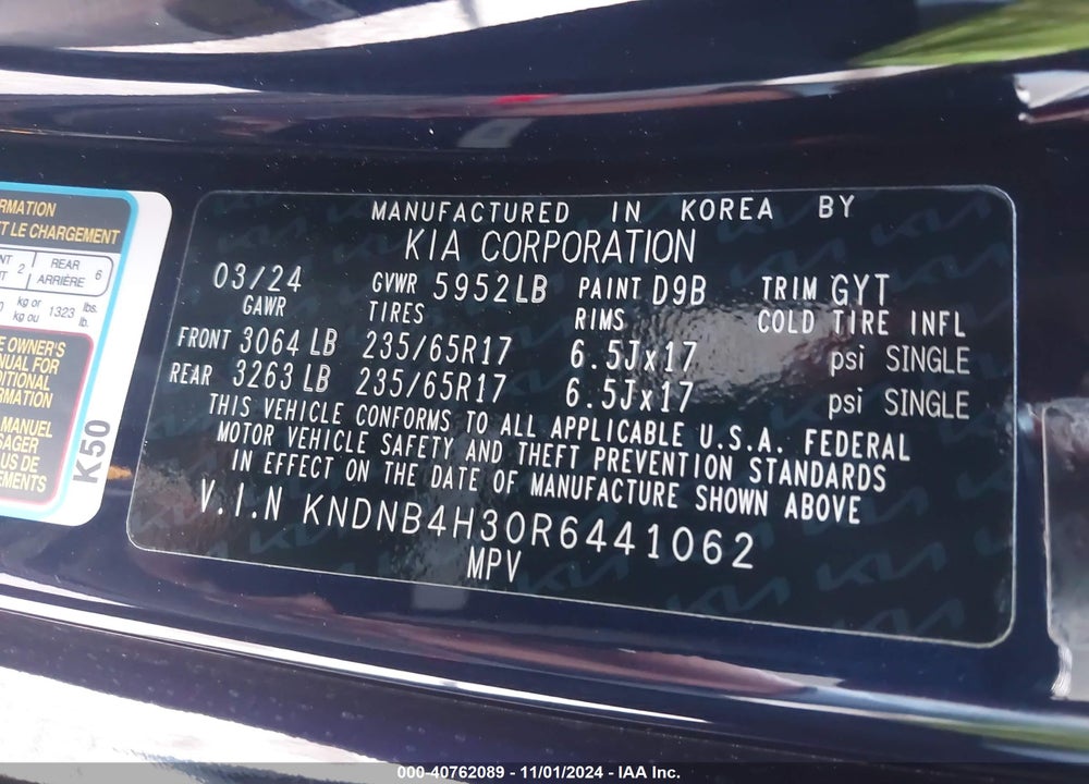 2024 KIA CARNIVAL MPV LX SEAT PACKAGE VIN: KNDNB4H30R6441062