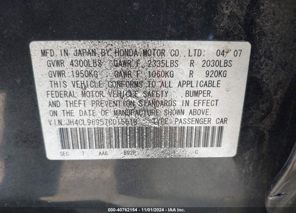 2007 ACURA TSX VIN: JH4CL96957C015518