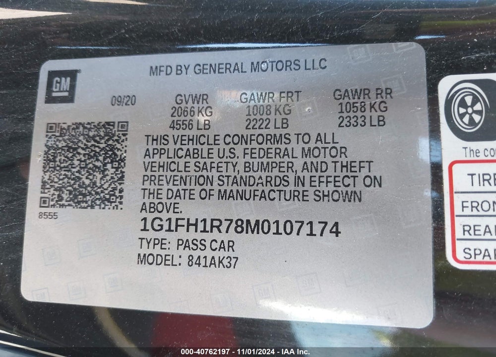 2021 CHEVROLET CAMARO RWD 2SS VIN: 1G1FH1R78M0107174