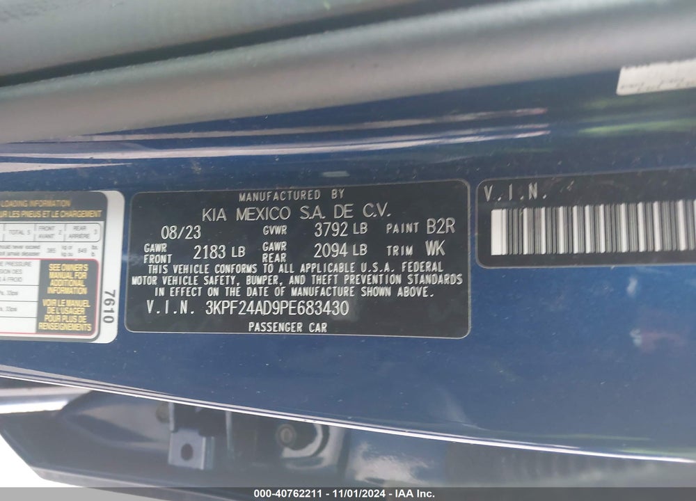 2023 KIA FORTE VIN: 3KPF24AD9PE683430