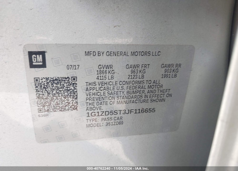 2018 CHEVROLET MALIBU LT VIN: 1G1ZD5ST3JF116655