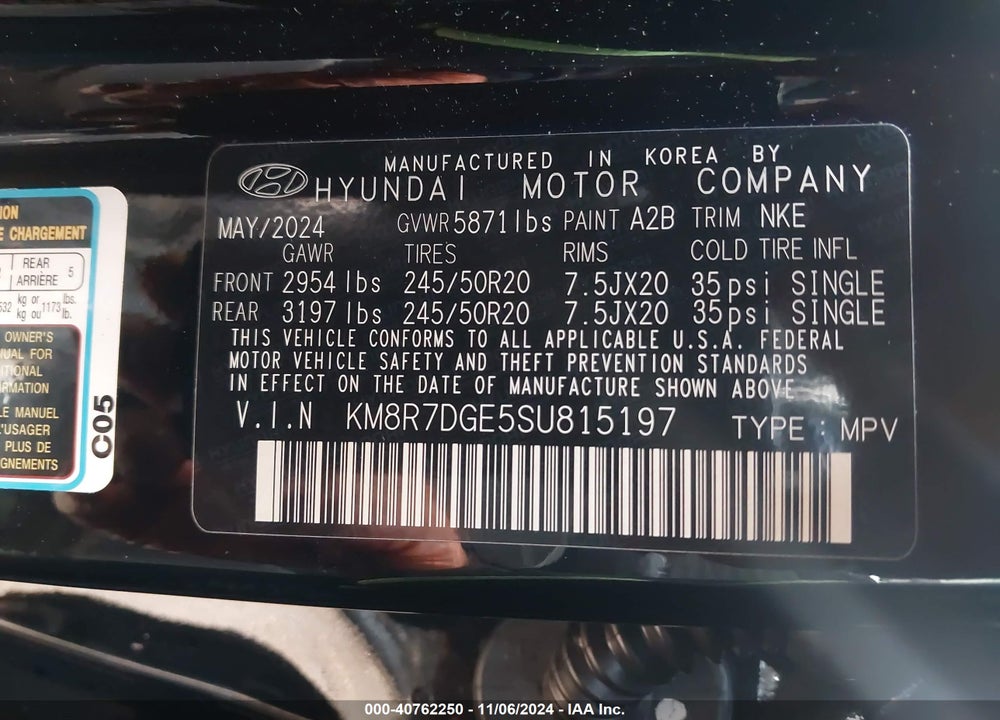 2025 HYUNDAI PALISADE CALLIGRAPHY NIGHT EDITION VIN: KM8R7DGE5SU815197