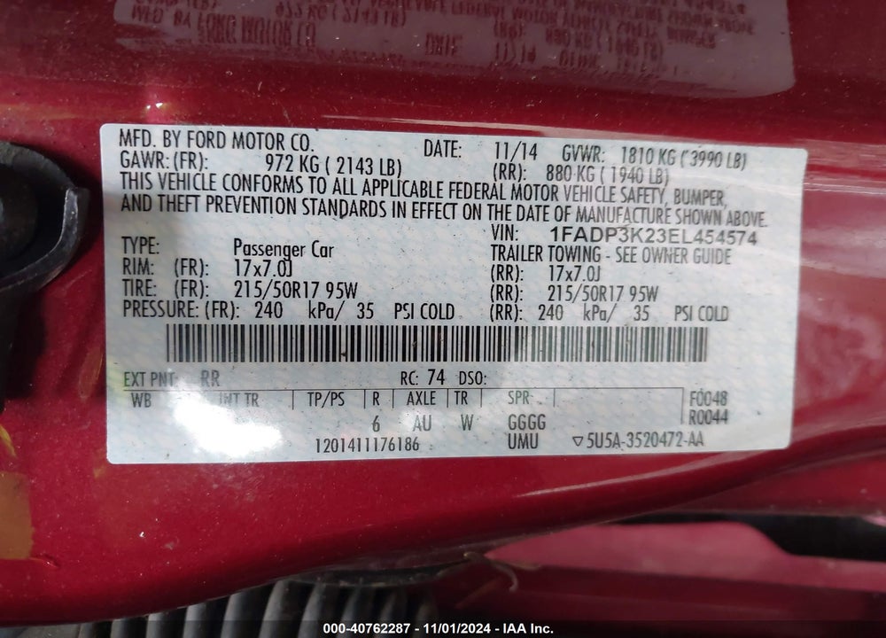 2014 FORD FOCUS SE VIN: 1FADP3K23EL454574