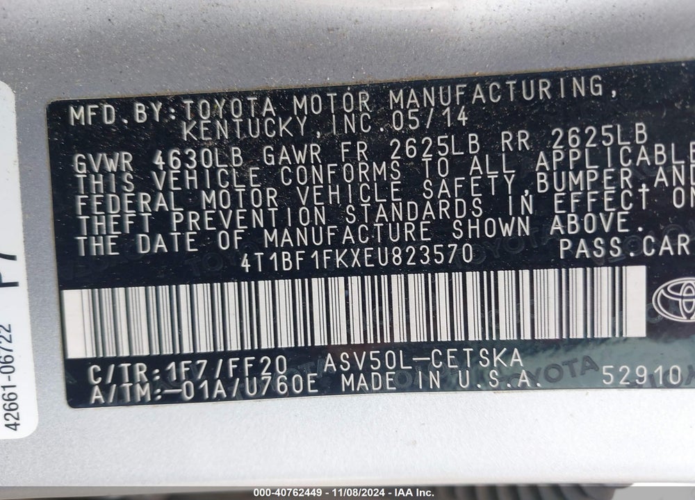 2014 TOYOTA CAMRY SE VIN: 4T1BF1FKXEU823570