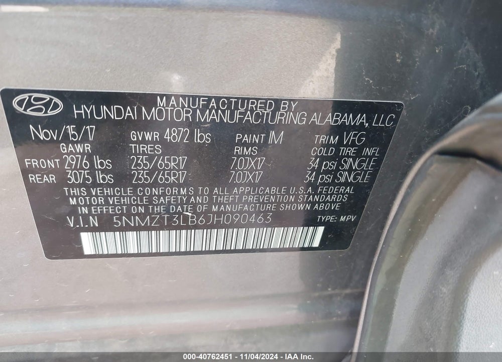 2018 HYUNDAI SANTA FE SPORT 2.4L VIN: 5NMZT3LB6JH090463