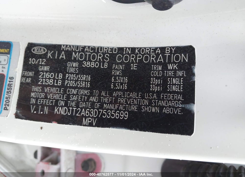 2013 KIA SOUL VIN: KNDJT2A63D7535699
