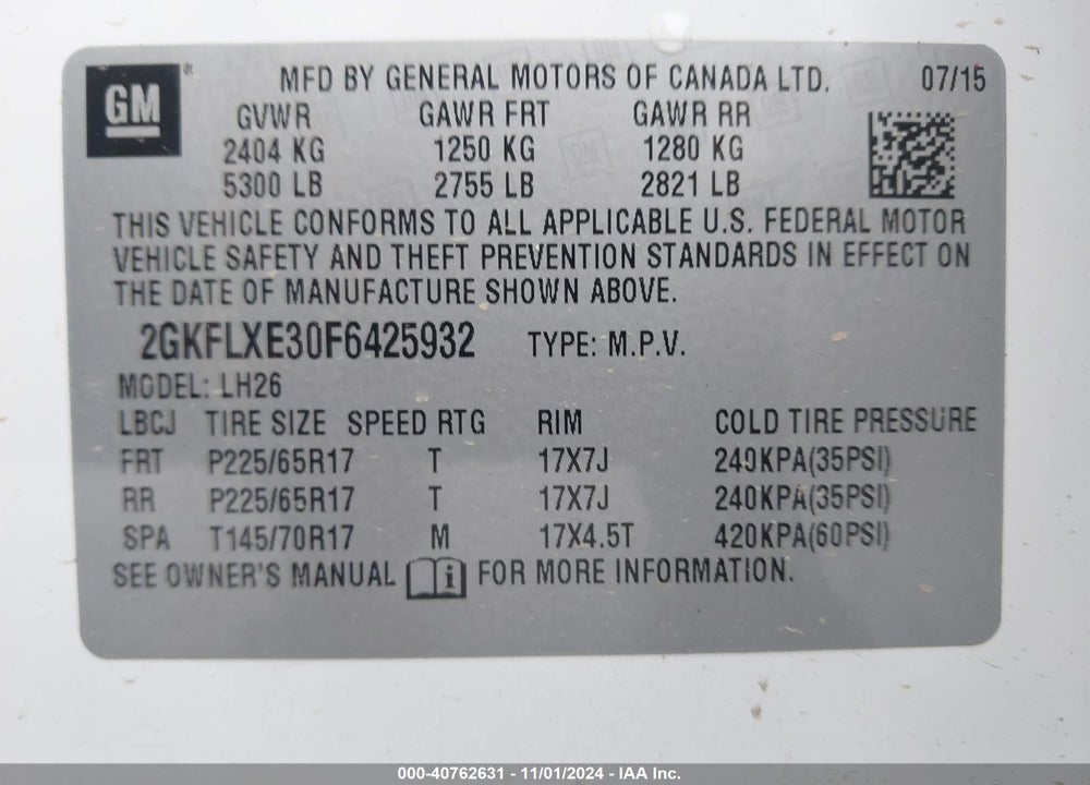 2015 GMC TERRAIN SLT-1 VIN: 2GKFLXE30F6425932