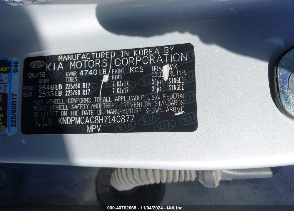 2017 KIA SPORTAGE LX VIN: KNDPMCAC8H7140877