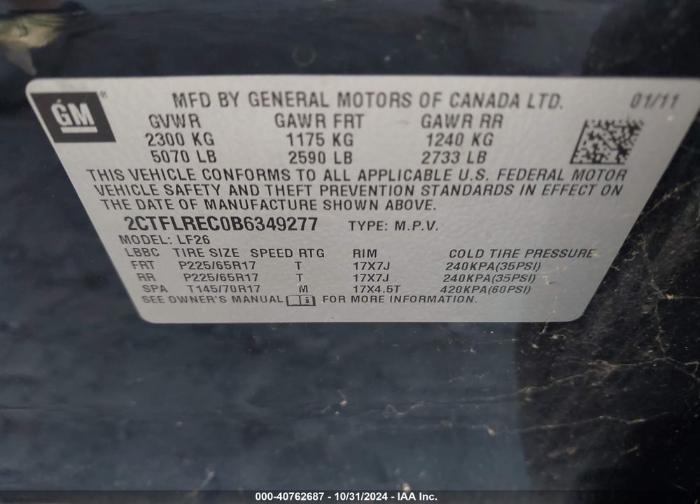 2011 GMC TERRAIN SLE-1 VIN: 2CTFLREC0B6349277