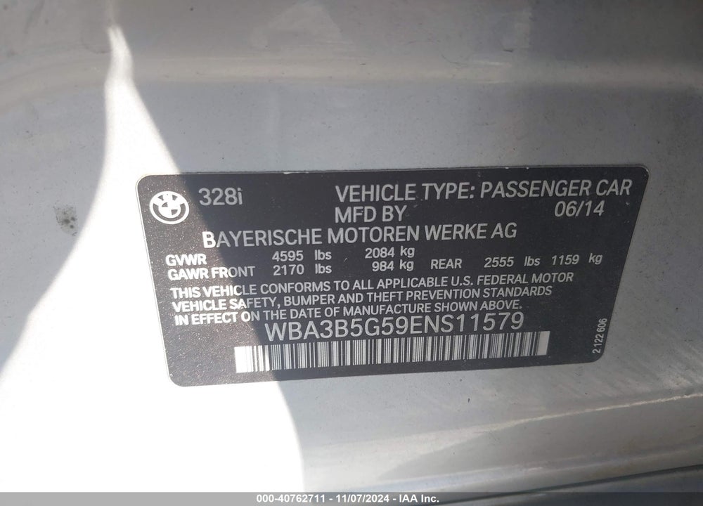 2014 BMW 328I XDRIVE VIN: WBA3B5G59ENS11579