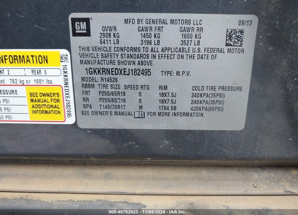 2014 GMC ACADIA SLE-1 VIN: 1GKKRNEDXEJ182495