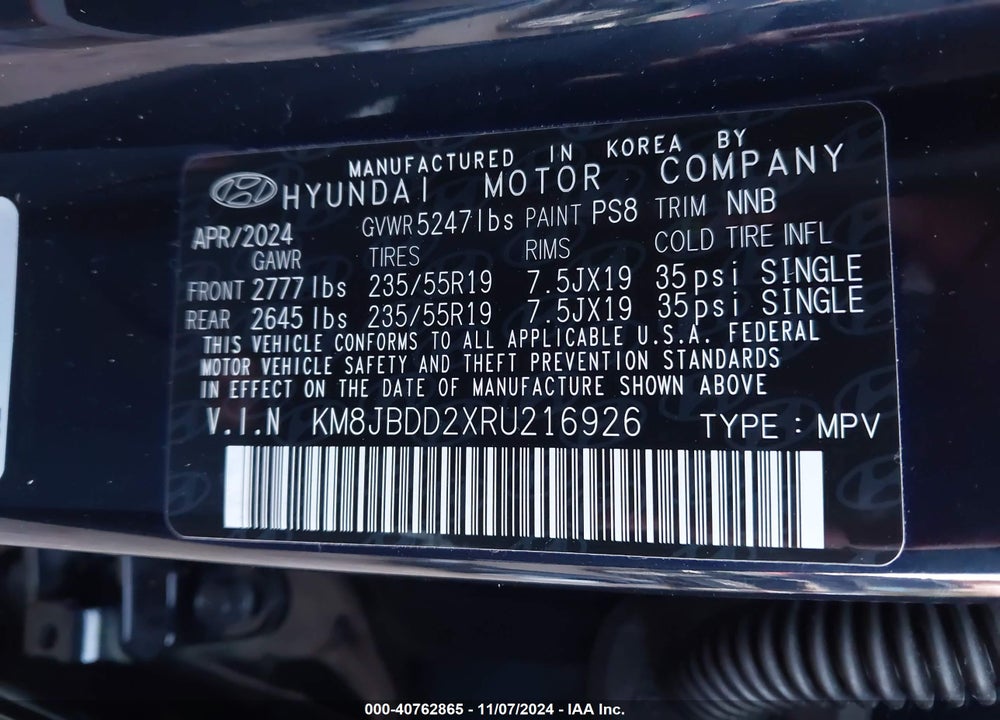 2024 HYUNDAI TUCSON PLUG-IN HYBRID SEL VIN: KM8JBDD2XRU216926