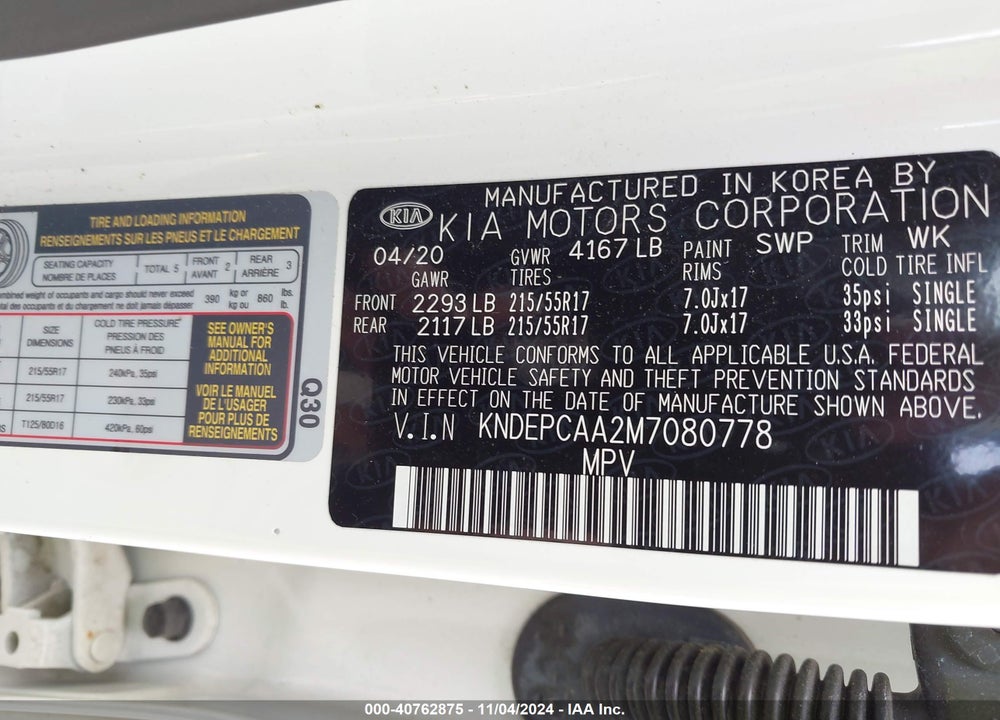 2021 KIA SELTOS LX VIN: KNDEPCAA2M7080778