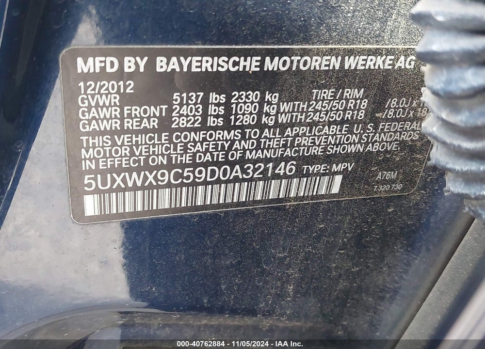 2013 BMW X3 XDRIVE28I VIN: 5UXWX9C59D0A32146