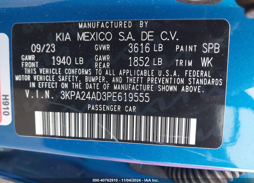 2023 KIA RIO VIN: 3KPA24AD3PE619555