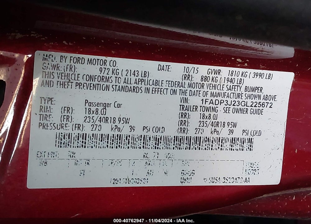 2016 FORD FOCUS TITANIUM VIN: 1FADP3J23GL225672