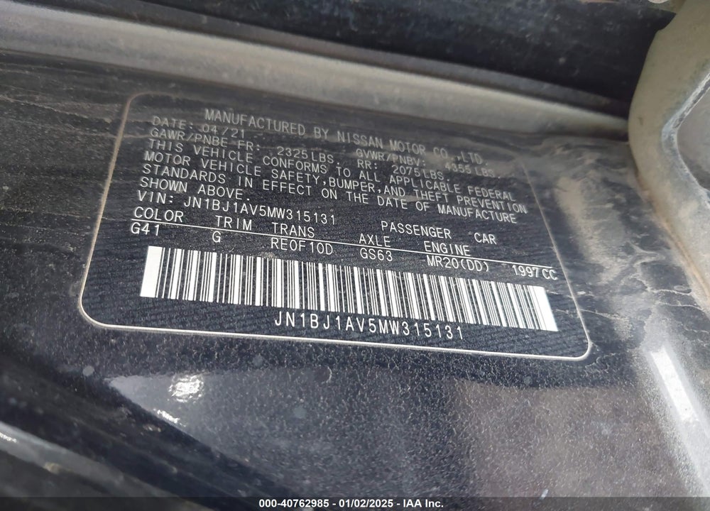 2021 NISSAN ROGUE SPORT VIN: JN1BJ1AV5MW315131