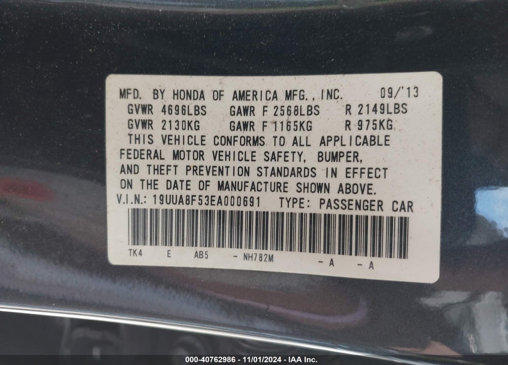 2014 ACURA TL 3.5 VIN: 19UUA8F53EA000691