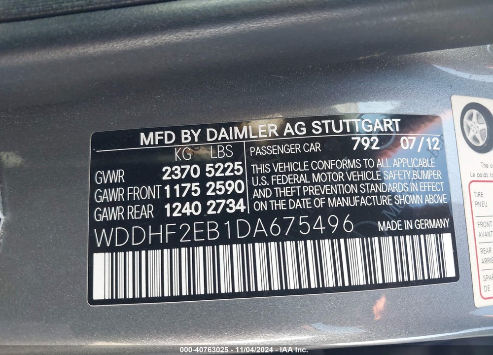 2013 MERCEDES-BENZ E 350 BLUETEC VIN: WDDHF2EB1DA675496