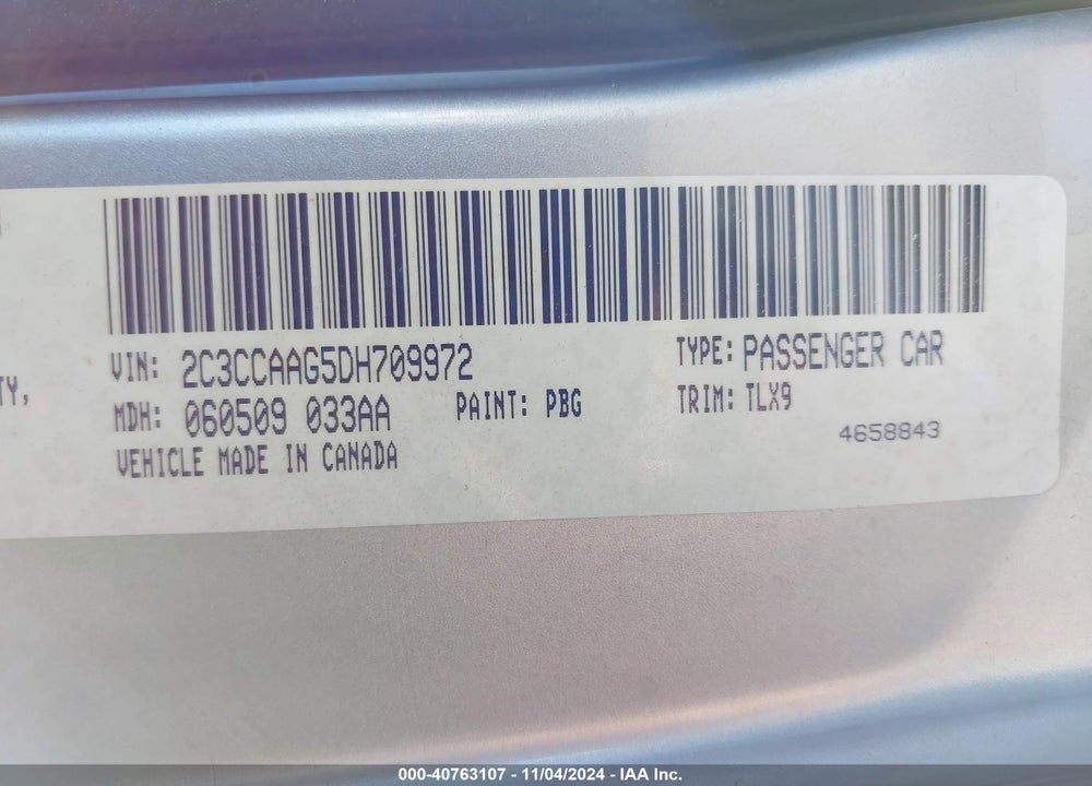 2013 CHRYSLER 300 MOTOWN VIN: 2C3CCAAG5DH709972