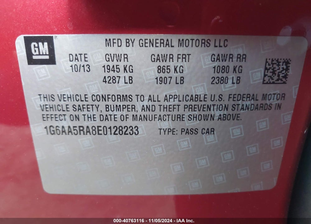 2014 CADILLAC ATS STANDARD VIN: 1G6AA5RA8E0128233