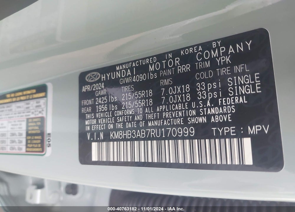 2024 HYUNDAI KONA SEL VIN: KM8HB3AB7RU170999