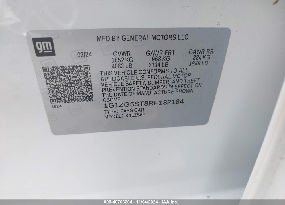 2024 CHEVROLET MALIBU FWD RS VIN: 1G1ZG5ST8RF182184