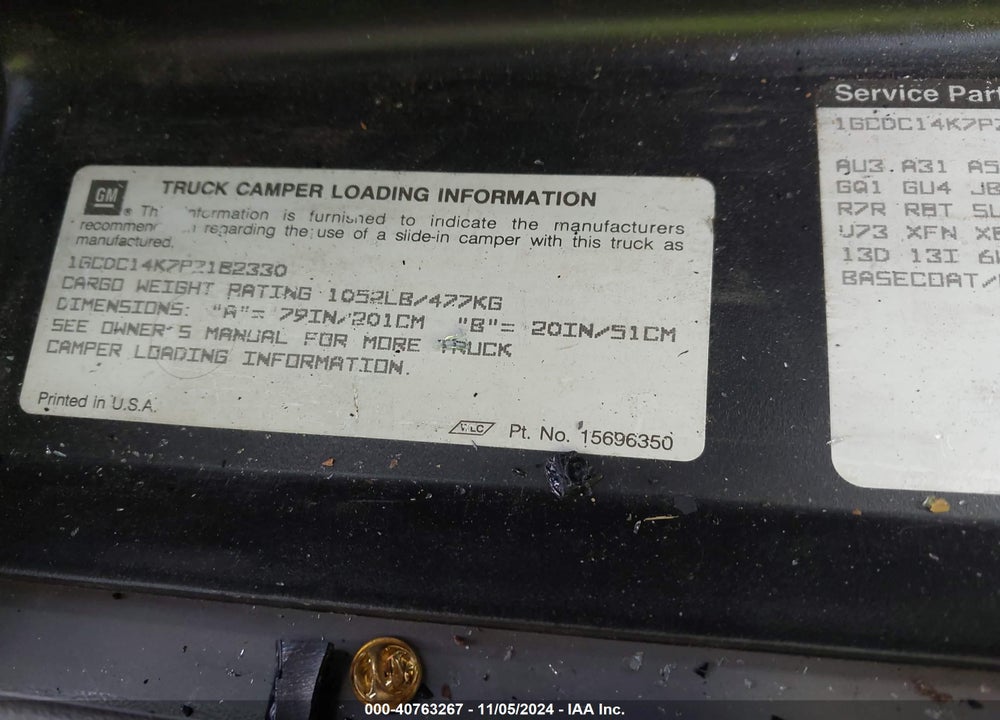 1993 CHEVROLET GMT-400 C1500 VIN: 1GCDC14K7PZ182330