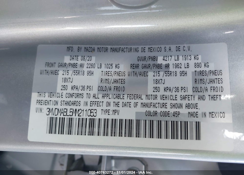 2021 MAZDA CX-30 SELECT VIN: 3MVDMABL5MM211053